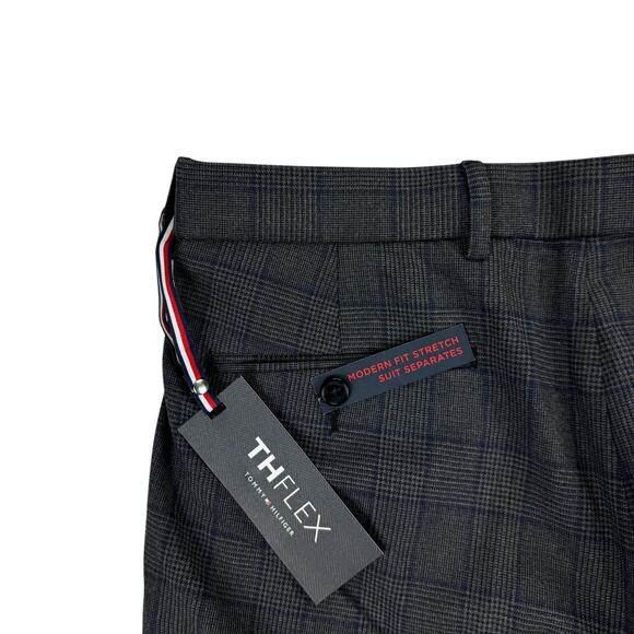 Tommy Hilfiger Mens TH Flex Tate Modern Fit Plaid Dress Pants Gray Blue 36x32 - Picture 3 of 4
